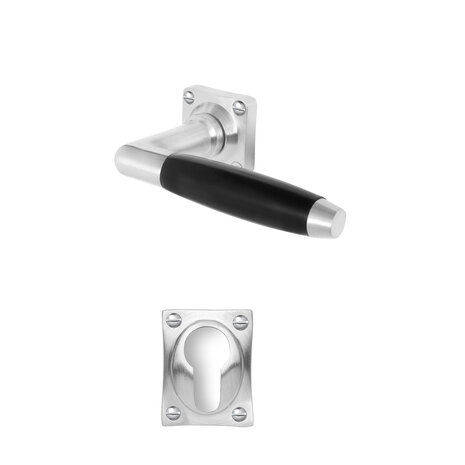 De Oude Deurklink Deurklink Geveerd Klassiek in mat nikkel met vierkant rozet en cilinderrozet | De Oude Deurklink jaren 30 deurbeslag