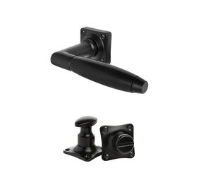 De Oude Deurklink Deurklink geveerd Klassiek in mat zwart met vierkantrozet en wc slot