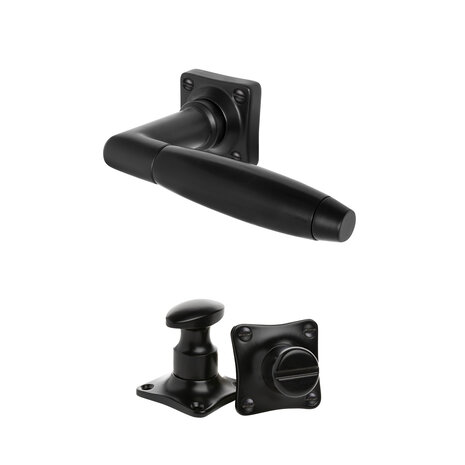 De Oude Deurklink Klassiek geveerd mat zwart vierkant met wc slot