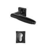 De Oude Deurklink Deurklink Geveerd Klassiek in mat zwart vierkant rozet en cilinderrozet