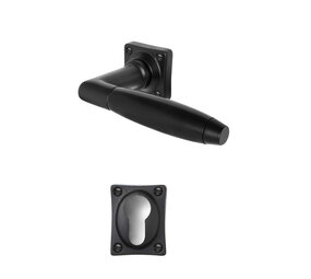 De Oude Deurklink Klassiek geveerd mat zwart vierkant en cilinderrozet