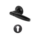 De Oude Deurklink Deurklink Geveerd Klassiek in mat zwart met ronde rozetten en cilinderrozetten