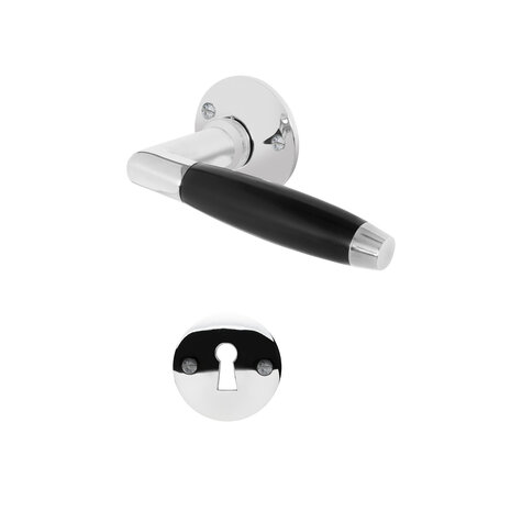 De Oude Deurklink Klassiek geveerd glanzend nikkel rond en sleutelrozet De Oude Deurklink Klassiek geveerd glanzend nikkel rond en sleutelrozet