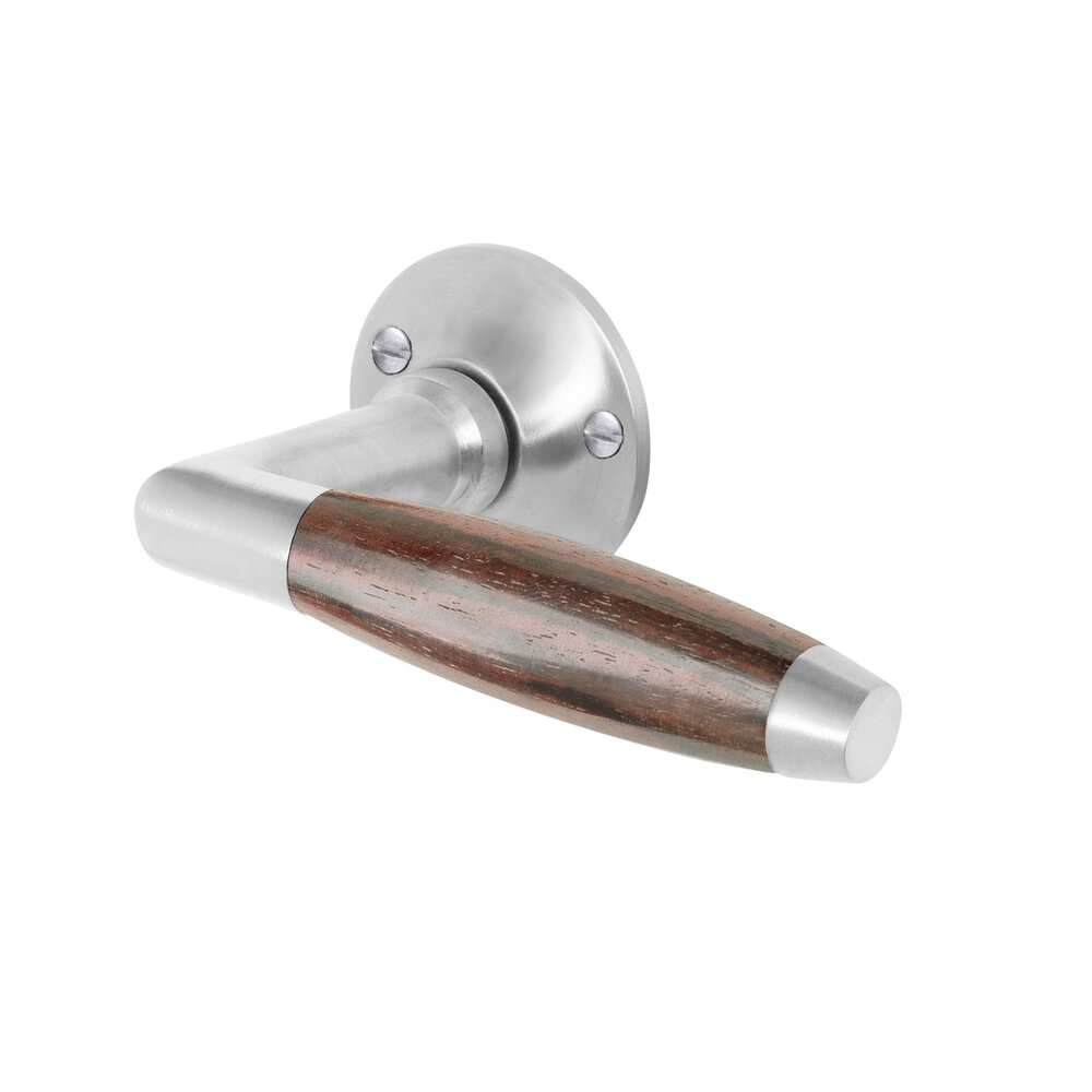 De Oude Deurklink Deurklink Retro palissander geveerd in mat nikkel met rond rozet