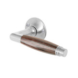 De Oude Deurklink Deurklink Retro palissander geveerd in mat nikkel met rond rozet De Oude Deurklink Deurklink Retro palissander geveerd in mat nikkel met rond rozet