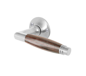 De Oude Deurklink Deurklink Retro palissander geveerd in mat nikkel met rond rozet De Oude Deurklink Deurklink Retro palissander geveerd in mat nikkel met rond rozet