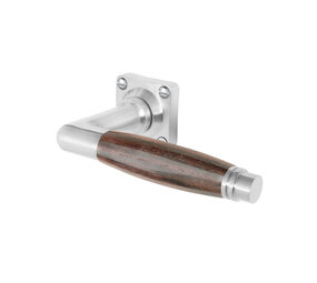 De Oude Deurklink Deurklink Retro palissander geveerd in mat nikkel met vierkant rozet De Oude Deurklink Deurklink Retro palissander geveerd in mat nikkel met vierkant rozet