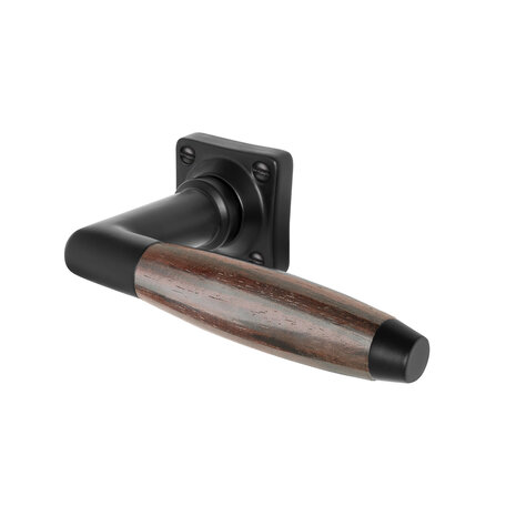 De Oude Deurklink Deurklink Retro palissander geveerd met vierkant rozet in mat zwart De Oude Deurklink Deurklink Retro palissander geveerd met vierkant rozet in mat zwart