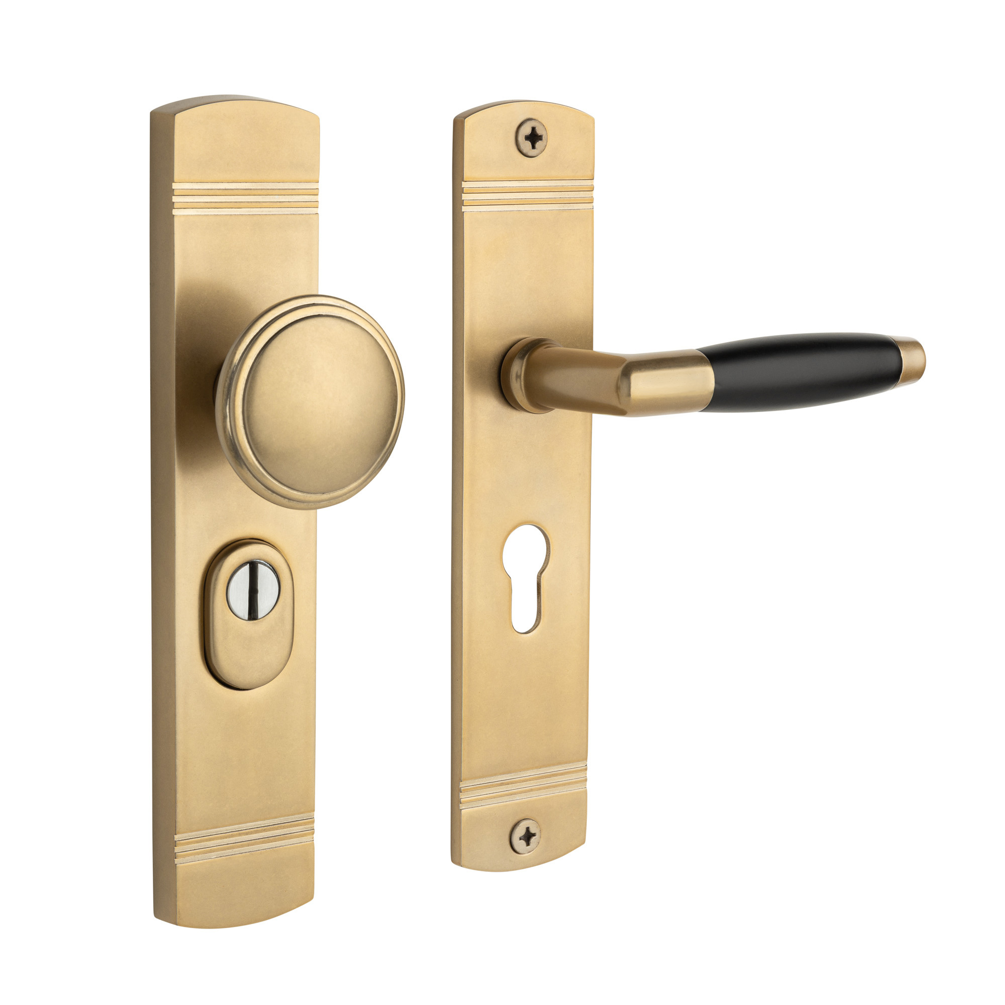 De Oude Deurklink Retro buitendeurbeslag knop/klink PC55 getrommeld messing