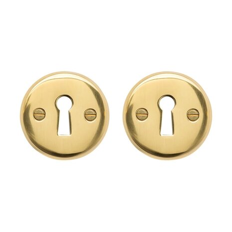 De Oude Deurklink Deurklink klassiek geveerd, messing gelakt, sleutelrozet, rond De Oude Deurklink Deurklink klassiek geveerd, messing gelakt, sleutelrozet, rond