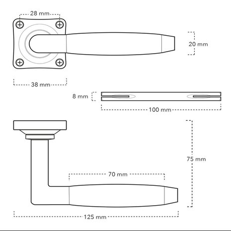 De Oude Deurklink Deurklink klassiek geveerd, messing gelakt, WC slot, vierkant De Oude Deurklink Deurklink klassiek geveerd, messing gelakt, WC slot, vierkant