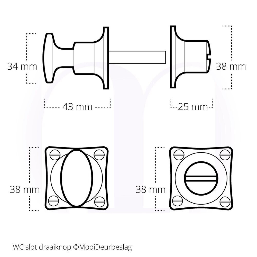 De Oude Deurklink Deurklink klassiek geveerd, messing gelakt, WC slot, vierkant De Oude Deurklink Deurklink klassiek geveerd, messing gelakt, WC slot, vierkant