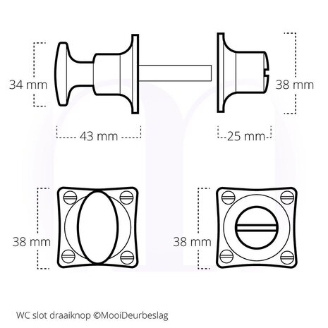 De Oude Deurklink Deurklink klassiek geveerd, messing gelakt, WC slot, vierkant De Oude Deurklink Deurklink klassiek geveerd, messing gelakt, WC slot, vierkant