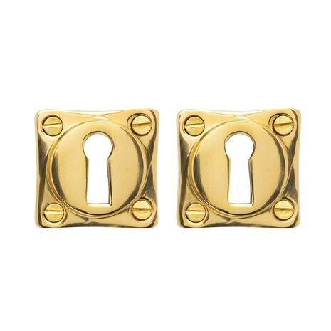 De Oude Deurklink Deurklink klassiek geveerd, messing gelakt, sleutelrozet, vierkant De Oude Deurklink Deurklink klassiek geveerd, messing gelakt, sleutelrozet, vierkant