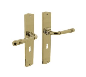 Intersteel Deurklink Helena op schild sleutelgat 56 mm messing gelakt Intersteel Deurklink Helena op schild sleutelgat 56 mm messing gelakt