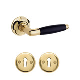 De Oude Deurklink Deurklink klassiek geveerd, messing gelakt, sleutelrozet, rond