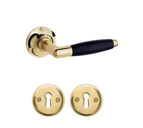 De Oude Deurklink Geveerde deurklink set Klassiek messing gelakt rond met sleutelrozetten