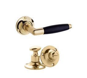 De Oude Deurklink Geveerde deurklink set Klassiek messing gelakt rond met WC-slot