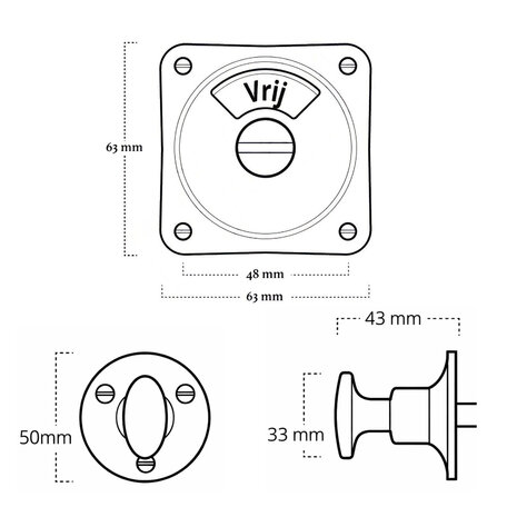 De Oude Deurklink Klassieke WC draaiknop vrij-bezet messing gelakt rond | De Oude Deurklink jaren 30 toiletsluiting