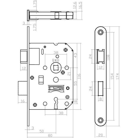 Intersteel Woningbouw klavier dag- en nachtslot geborsteld RVS 55 mm | De Oude Deurklink jaren 30 deurbeslag Intersteel Woningbouw klavier dag- en nachtslot geborsteld RVS 55 mm | De Oude Deurklink jaren 30 deurbeslag