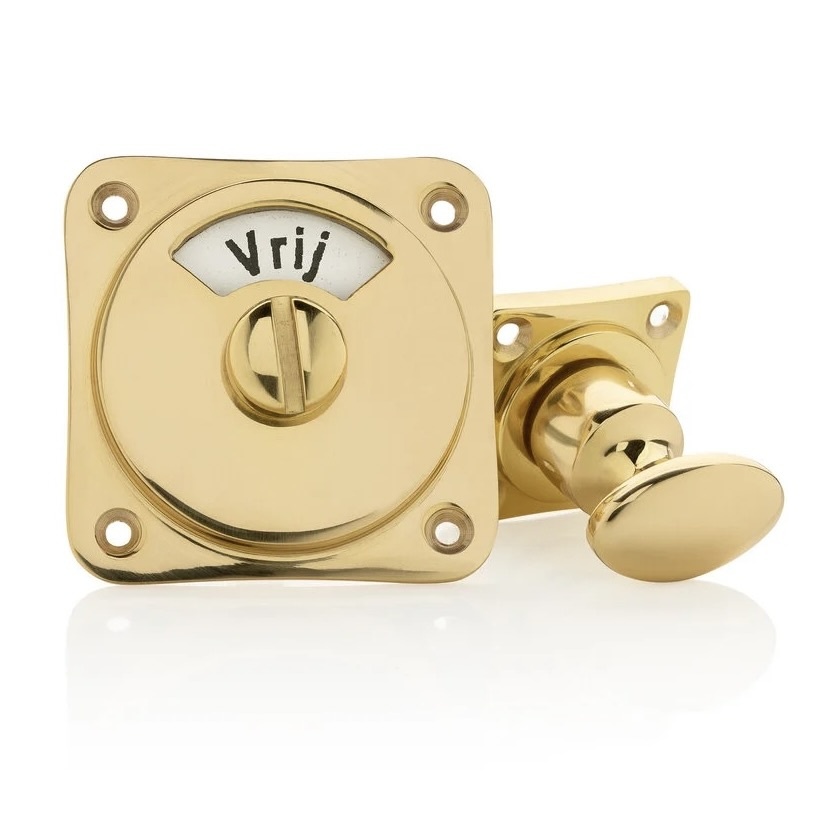 De Oude Deurklink WC draaiknop vrij-bezet messing gelakt vierkant