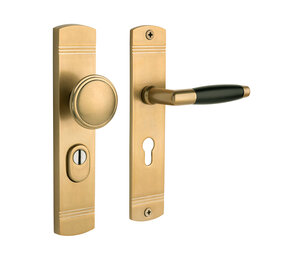 De Oude Deurklink Retro buitendeurbeslag knop/klink PC72 met messing getrommelde look