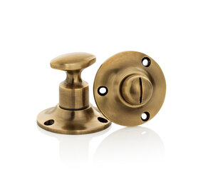De Oude Deurklink WC slot draaiknop rond antiek messing De Oude Deurklink WC slot draaiknop rond antiek messing