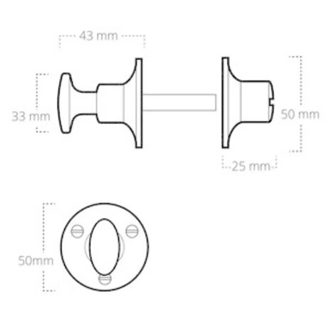 De Oude Deurklink WC slot draaiknop rond antiek messing De Oude Deurklink WC slot draaiknop rond antiek messing
