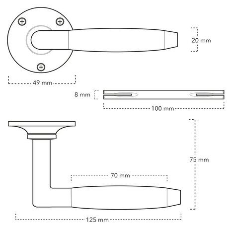 De Oude Deurklink Geveerde deurklink klassiek, rond rozet, antiek messing
