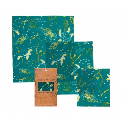 Bee's Wrap Bijenwas Doekjes (S/M/L) - Ocean Print (3 Stuks) Bee's Wrap Bijenwas Doekjes (S/M/L) - Ocean Print (3 Stuks)