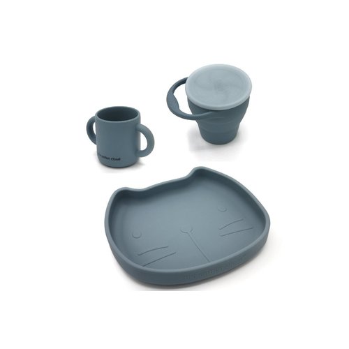 The Cotton Cloud Siliconen Servies Set -- Smoky Blue The Cotton Cloud Siliconen Servies Set -- Smoky Blue