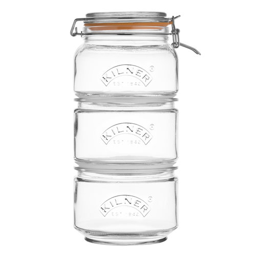 Kilner Set van 3 Stapelbare Glazen Voorraadpotten Kilner Set van 3 Stapelbare Glazen Voorraadpotten
