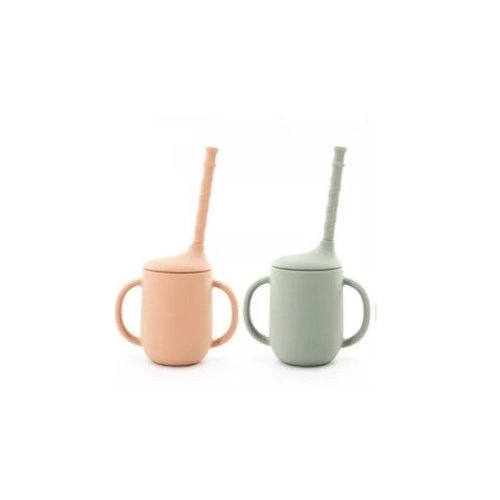 The Cotton Cloud Siliconen Beker met Rietje - Sage Peach The Cotton Cloud Siliconen Beker met Rietje - Sage Peach