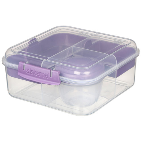 Sistema Bento Lunchbox 1.25L met Yoghurtpotje - Transparant Paars Sistema Bento Lunchbox 1.25L met Yoghurtpotje - Transparant Paars