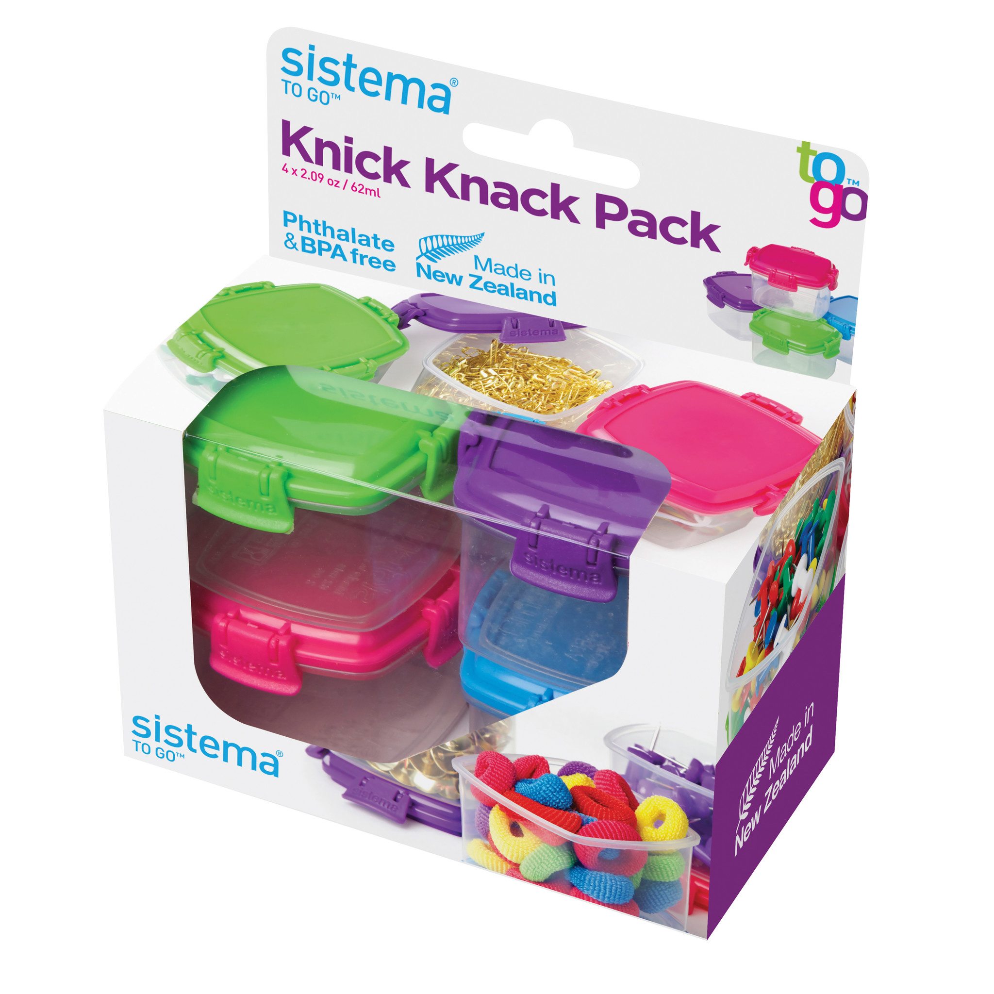 Sistema 4-Pack Mini Knick Knack To Go Snack Container, 2.09 Ounce