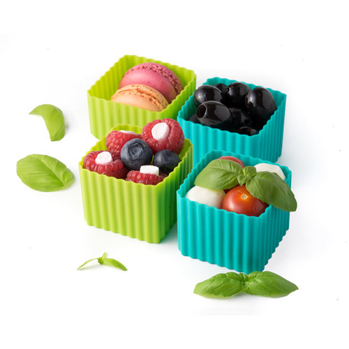 Lekkabox Bento Cups 4 Set - Teal/Appel Lekkabox Bento Cups 4 Set - Teal/Appel