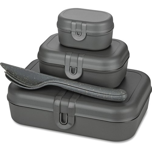 Koziol Bio Circulair Lunchbox & Cutlery Set Pascal Ready - Grey Koziol Bio Circulair Lunchbox & Cutlery Set Pascal Ready - Grey