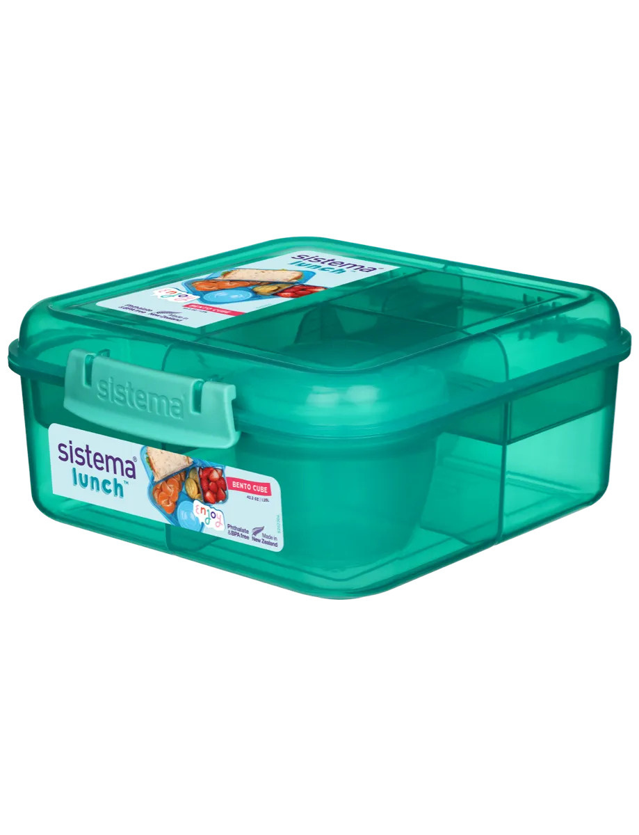 Sistema Bento Box To Go Lunch Box With Yoghurt/Fruit Pot 1.25 L Square  Bpa-Free Minty Teal