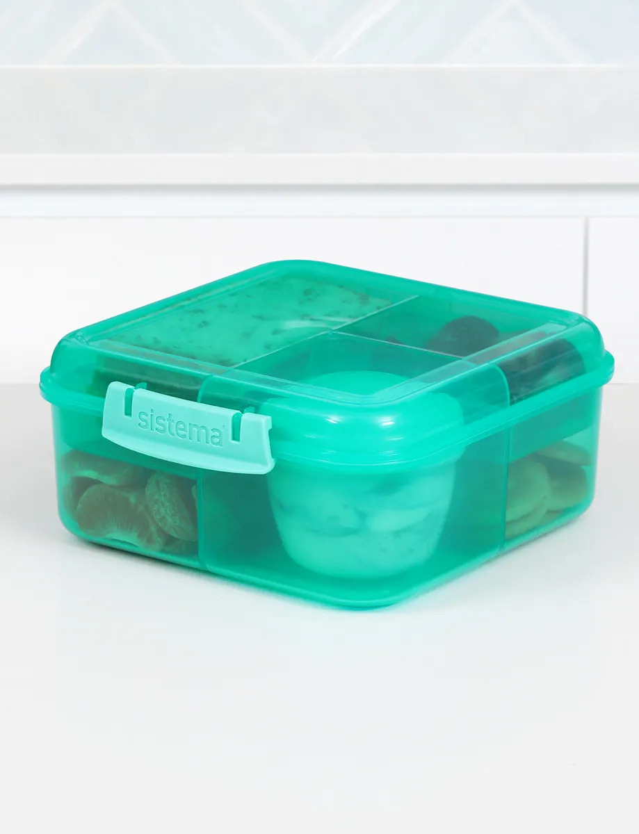 Sistema Bento Box To Go Lunch Box With Yoghurt/Fruit Pot 1.25 L Square  Bpa-Free Minty Teal