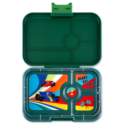 Yumbox Tapas XL Lunchbox 4 Vakken - Greenwich Green/Race Cars Yumbox Tapas XL Lunchbox 4 Vakken - Greenwich Green/Race Cars