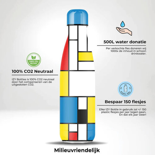 IZY RVS Drinkfles Thermosfles (500ml) - Piet Mondriaan
