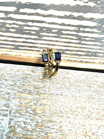 Dottilove Ring knijp 3 baans met blauwe steentjes 14089832