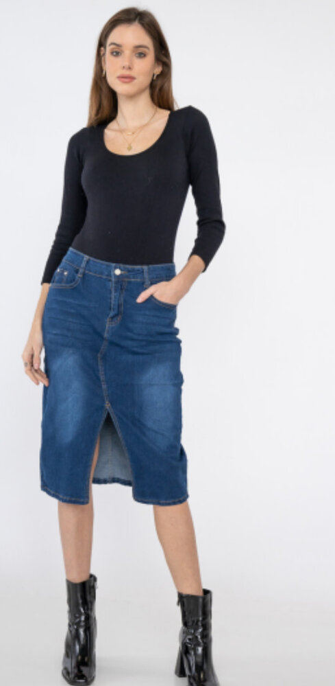 Fashion Genuis Denim rok met split kort 2081 Fashion Genuis Denim rok met split kort 2081