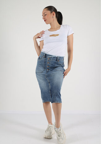 M.O.D. Denim Skirt split SP24-2101 Iris M.O.D. Denim Skirt split SP24-2101 Iris