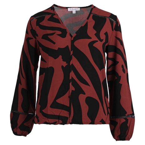 Enjoy Blouson v-hals mono print 155539 Enjoy Blouson v-hals mono print 155539