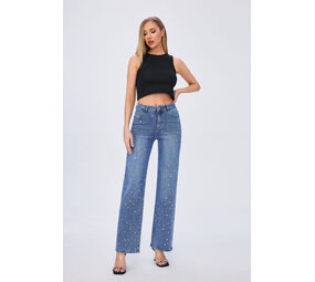 Hello Miss Wide leg denim steentjes front 836
