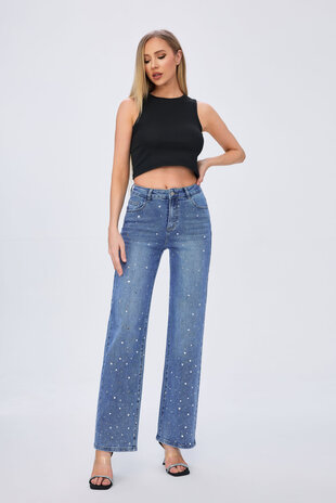 Hello Miss Wide leg denim steentjes front 836 Hello Miss Wide leg denim steentjes front 836