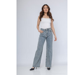 Monday Wide leg denim met steentjes 3216