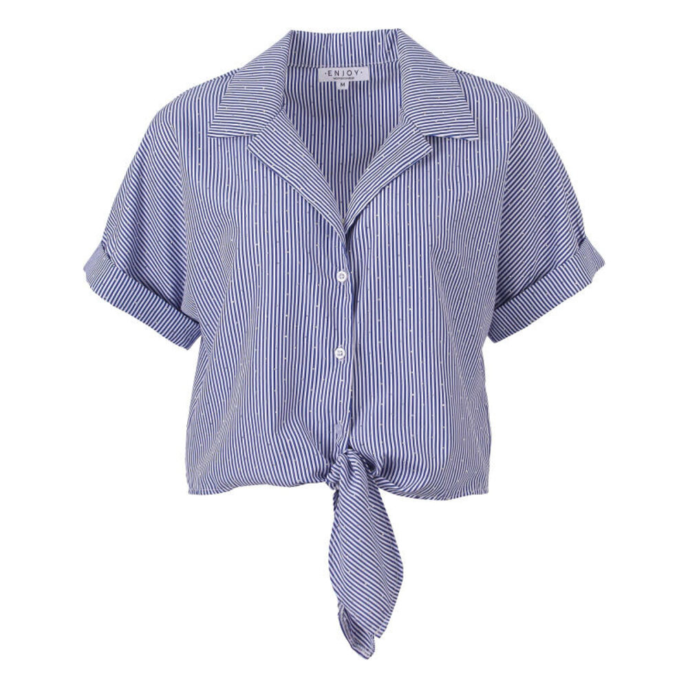 Enjoy Blouse strepen strass knoop 127119 Enjoy Blouse strepen strass knoop 127119