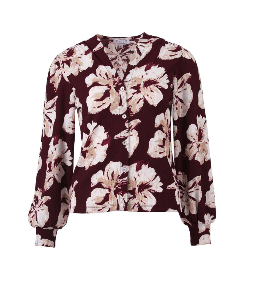 Enjoy Blouse v-hals allover bloemen 412837 Enjoy Blouse v-hals allover bloemen 412837